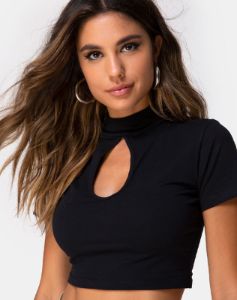 Jiso Crop Top in Black sold by Motel Rocks