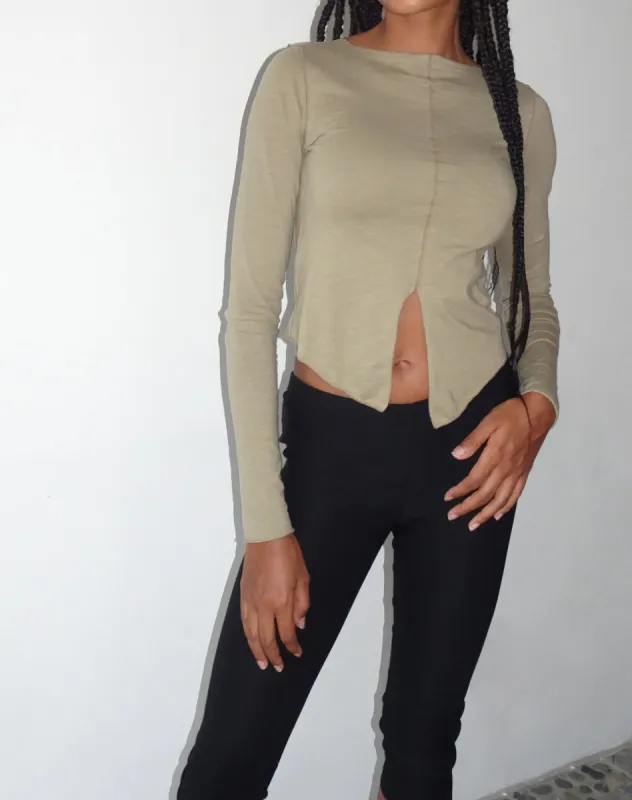 MOTEL X JACQUIE Fenrin Long Sleeve Butterfly Jersey Top in London Fog made by Motel Rocks