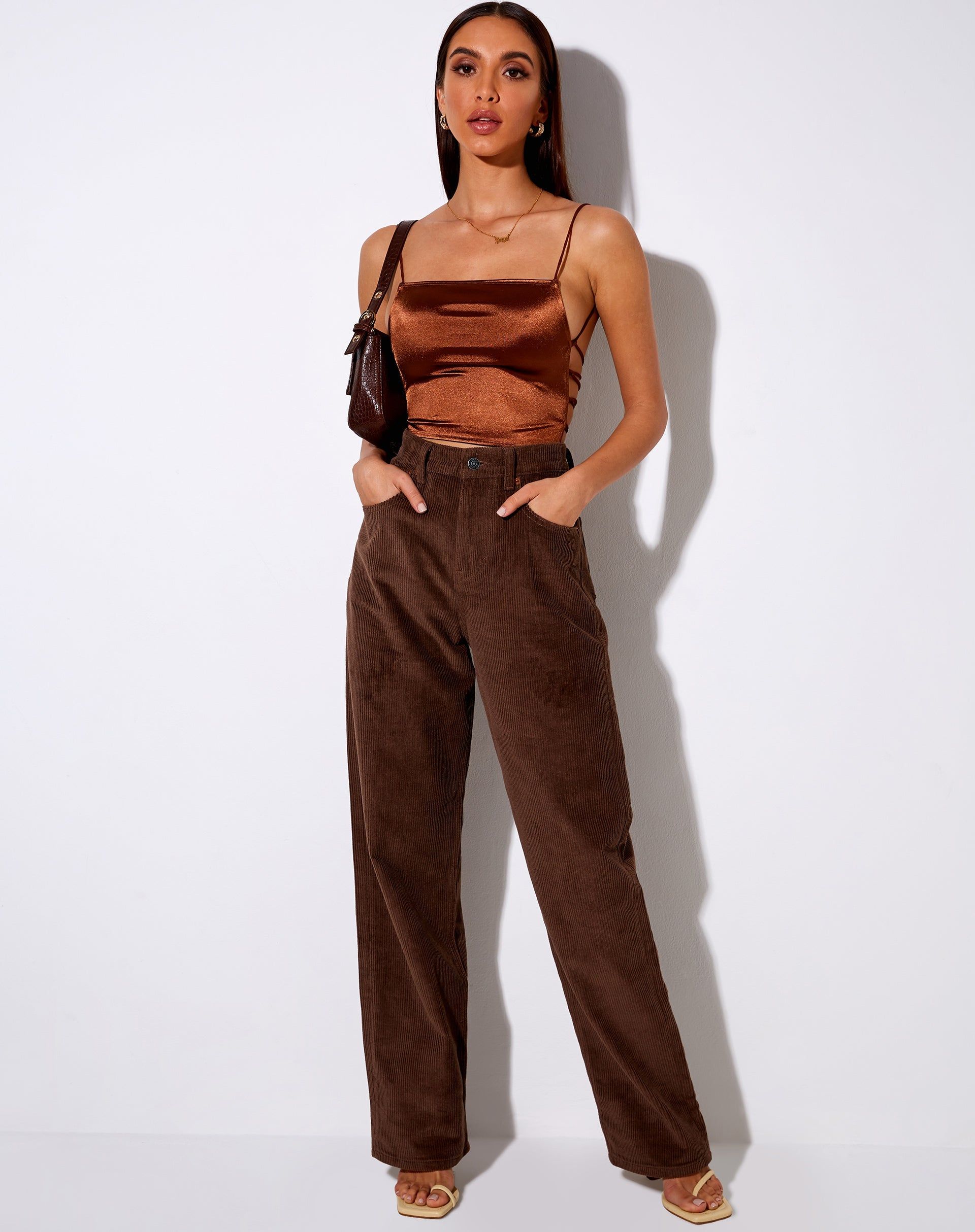 Ozka Crop Top in Satin Chocolate sold by Motel Rocks product image thumbnail 3