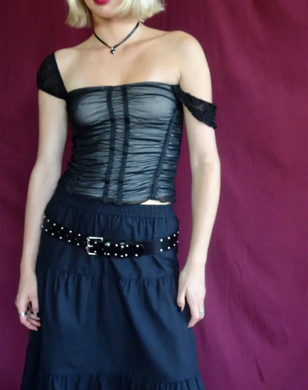 Dinar Crop Top in Black Mesh sold by Motel Rocks