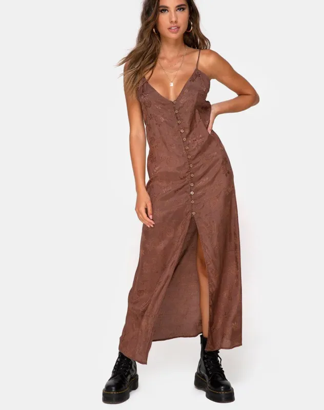 Senia Dress in Satin Rose Chocolate sold by Motel Rocks