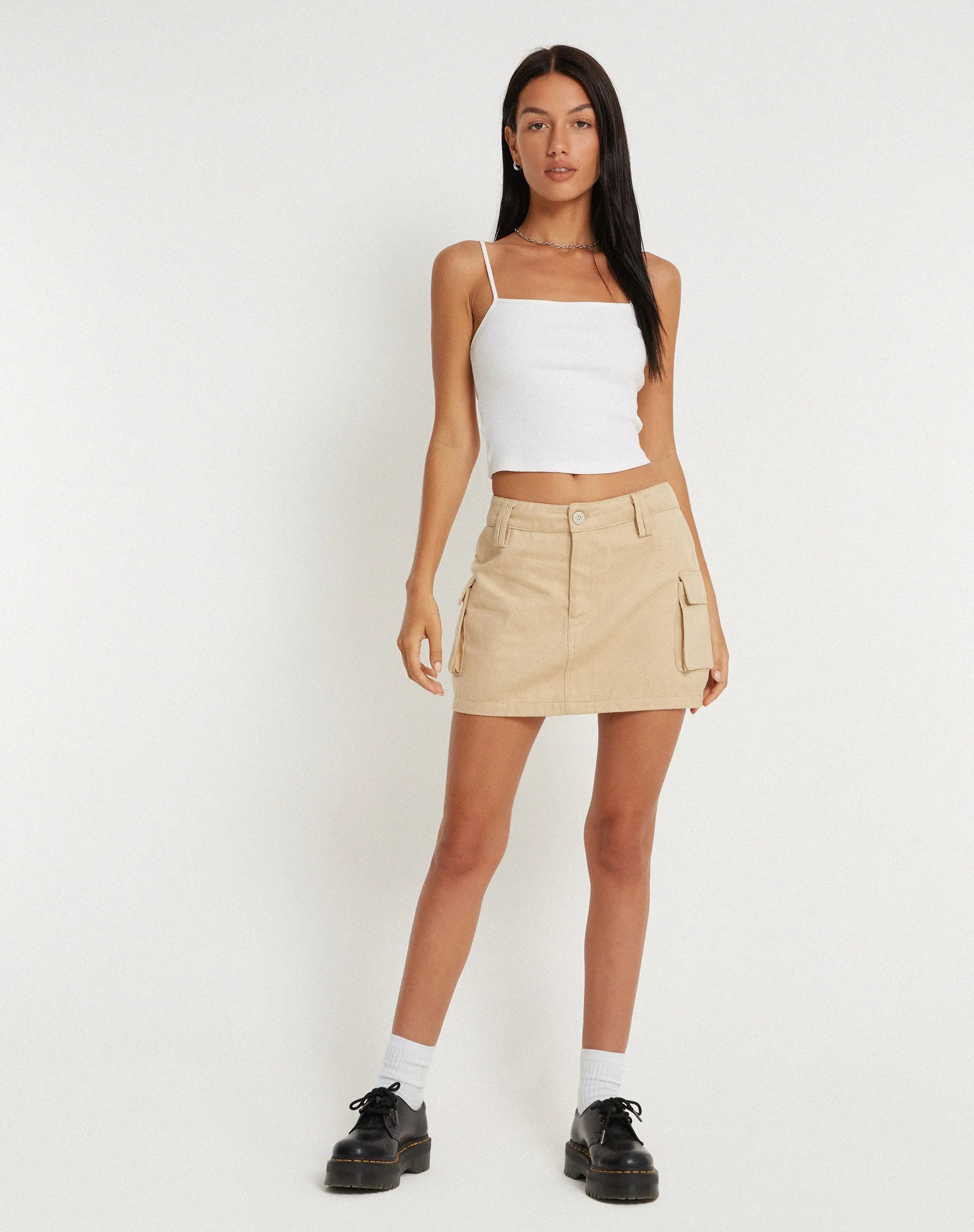 Jeng Mini Skirt in Twill Suede Tan sold by Motel Rocks product image thumbnail 4