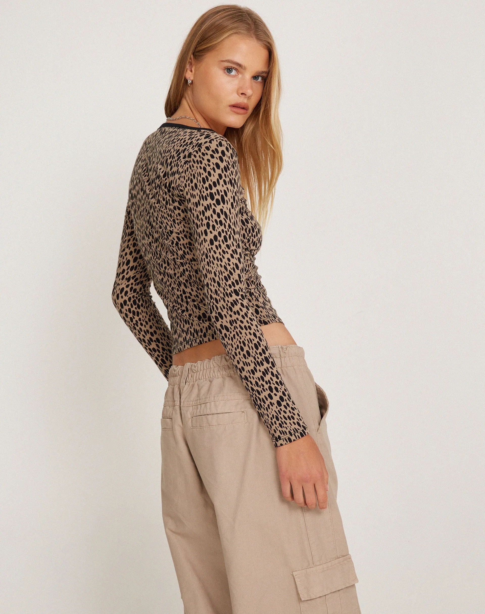 Beshi Long Sleeve Top in Mini Cheetah Black Binding sold by Motel Rocks product image thumbnail 4