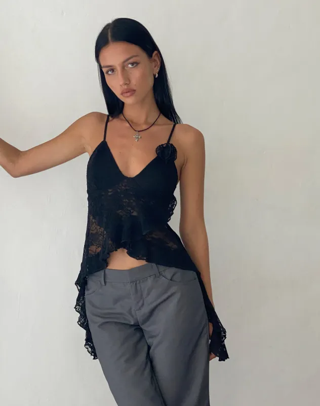 Daytona Ruffle Top in Lace Black sold by Motel Rocks