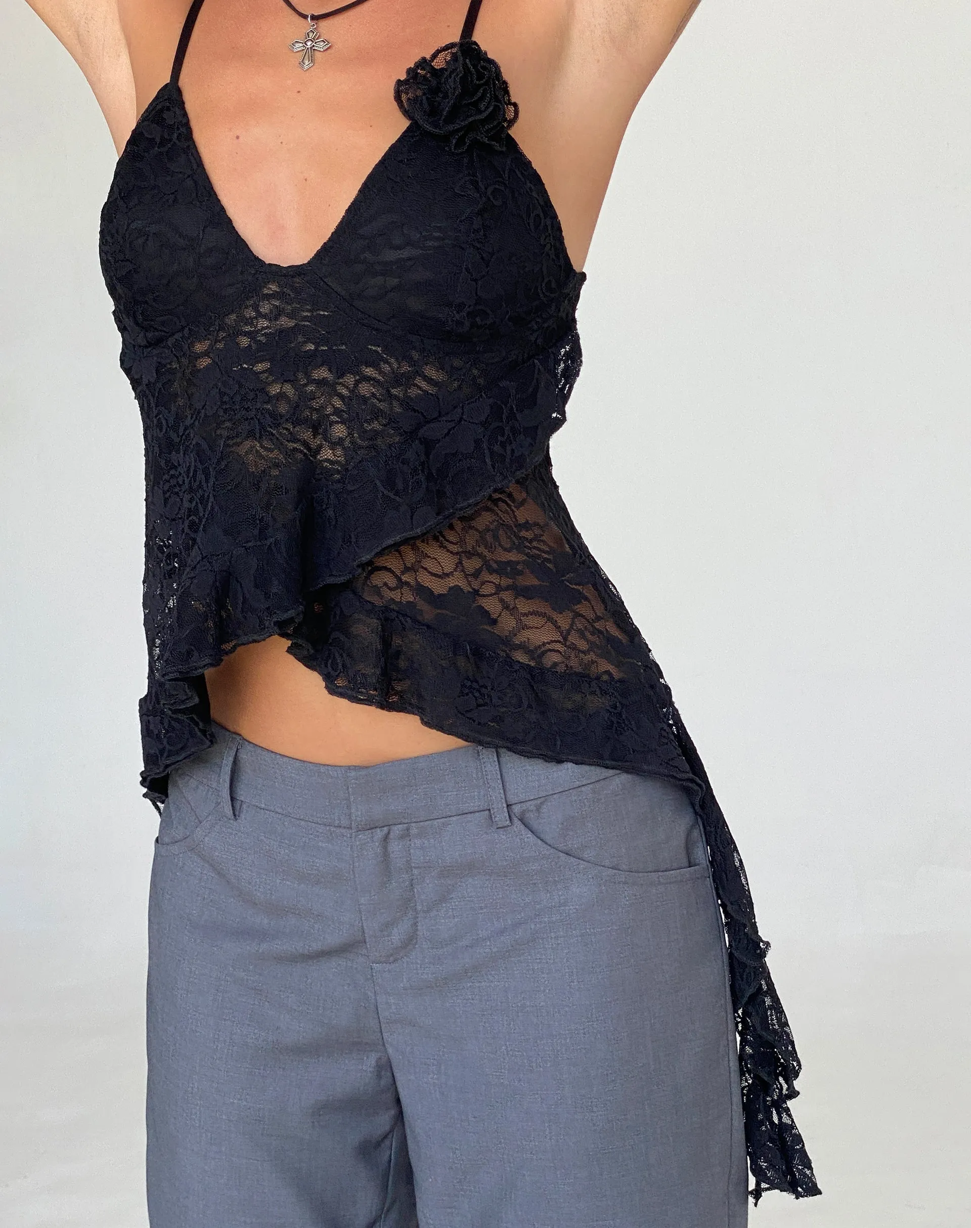 Daytona Ruffle Top in Lace Black sold by Motel Rocks product image thumbnail 2
