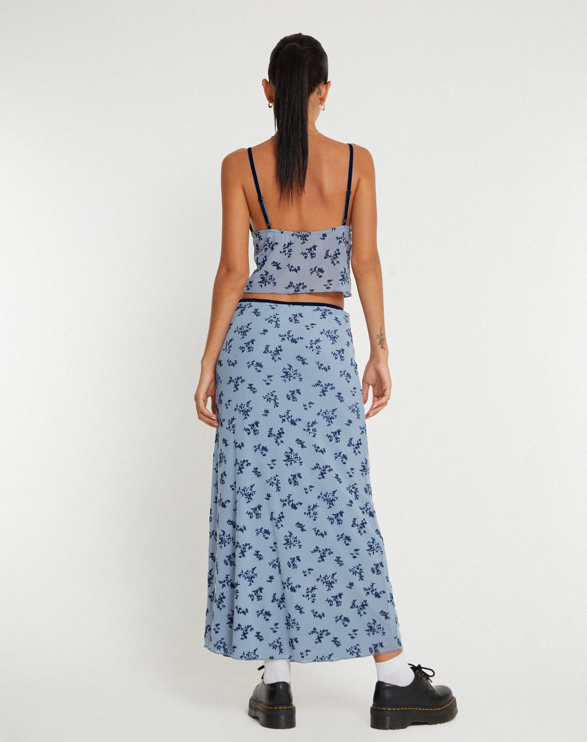 Rinzi Maxi Skirt in Light Blue Black Botanist Flocking sold by Motel Rocks product image thumbnail 5