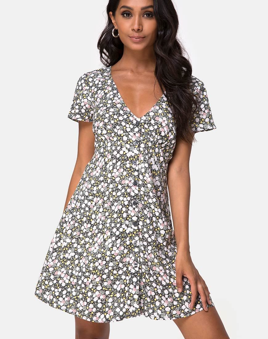 Sahara Tea Dress in Floral Field Olive sold by Motel Rocks product image thumbnail 2