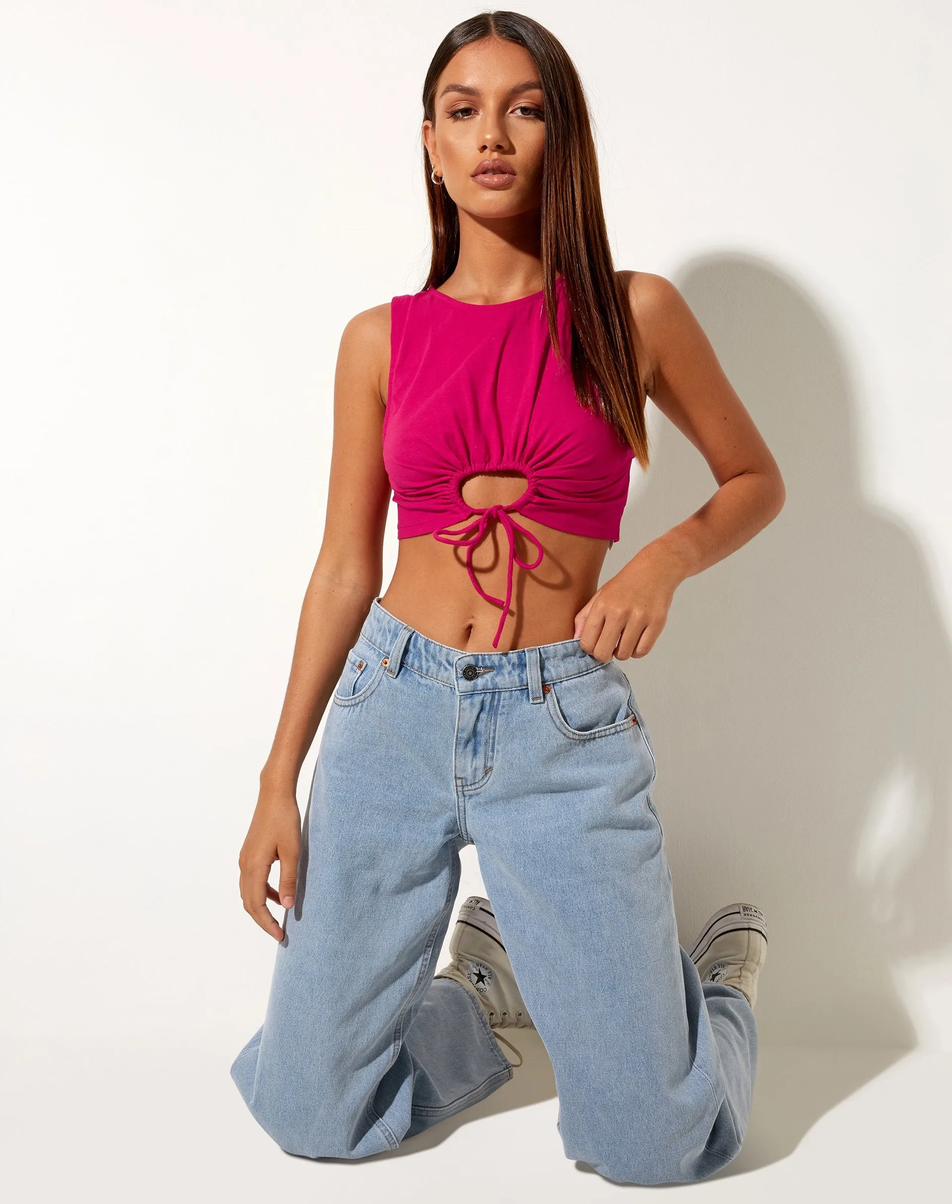 Yasni Crop Top in Lycra Fandango Pink sold by Motel Rocks product image thumbnail 4