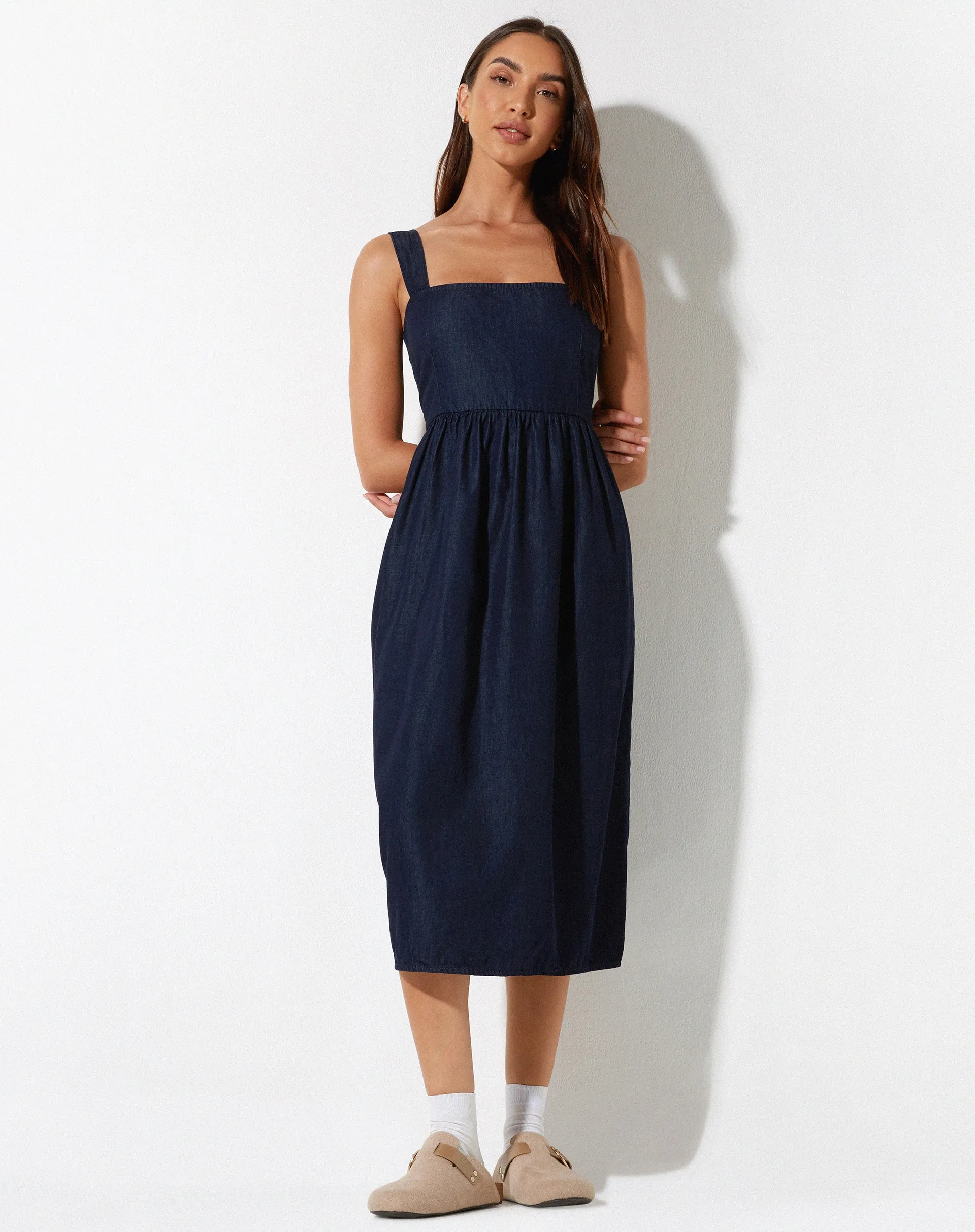 Doraya Midi Dress in Denim Blue Chambray sold by Motel Rocks product image thumbnail 4