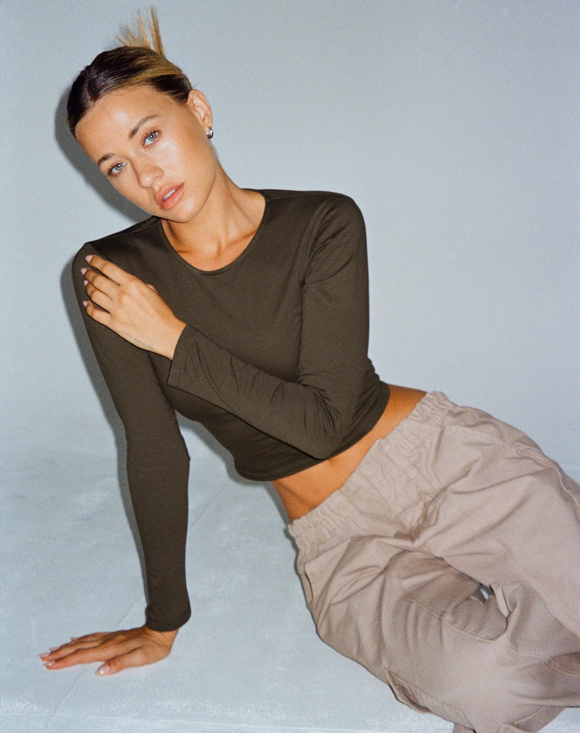 Bon Long Sleeve Top in Olive sold by Motel Rocks