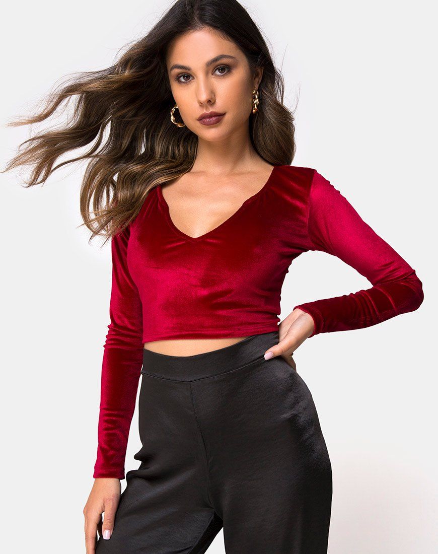 Guan Crop Top in Velvet Burgundy sold by Motel Rocks