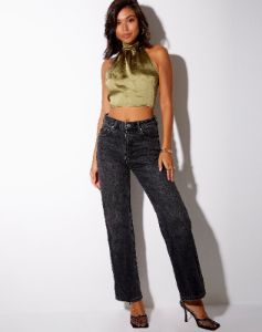 Noela Crop Top in Satin Olive sold by Motel Rocks