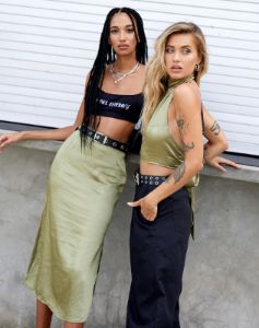 Noela Crop Top in Satin Olive sold by Motel Rocks