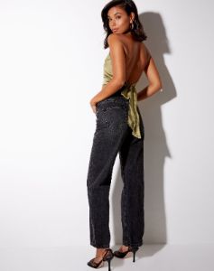 Noela Crop Top in Satin Olive sold by Motel Rocks