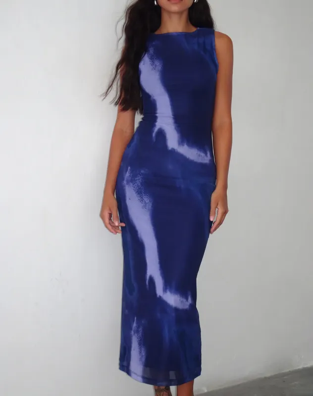 Fayola Printed Maxi Dress in Watercolour Navy sold by Motel Rocks