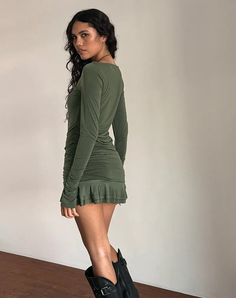Gillian Long Sleeve Mini Dress in Slinky Khaki sold by Motel Rocks product image thumbnail 3