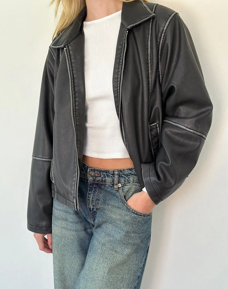 Brittany Distressed Jacket in PU Black sold by Motel Rocks product image thumbnail 2