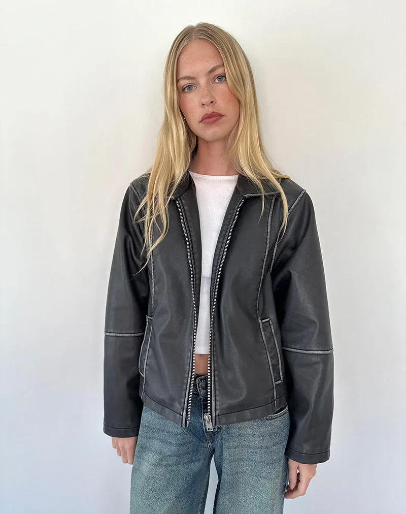 Brittany Distressed Jacket in PU Black sold by Motel Rocks product image thumbnail 3