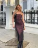 Rosbandi Bandeau Midi Dress in Black Pink Lining sold by Motel Rocks