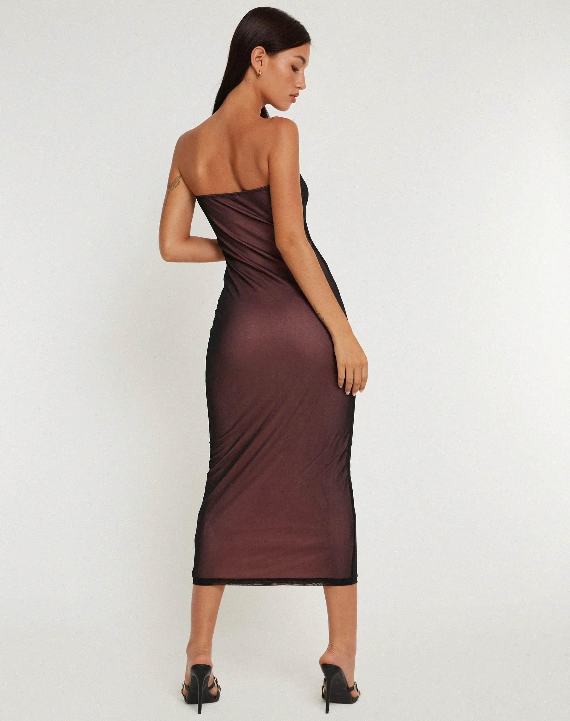 Rosbandi Bandeau Midi Dress in Black Pink Lining sold by Motel Rocks product image thumbnail 4