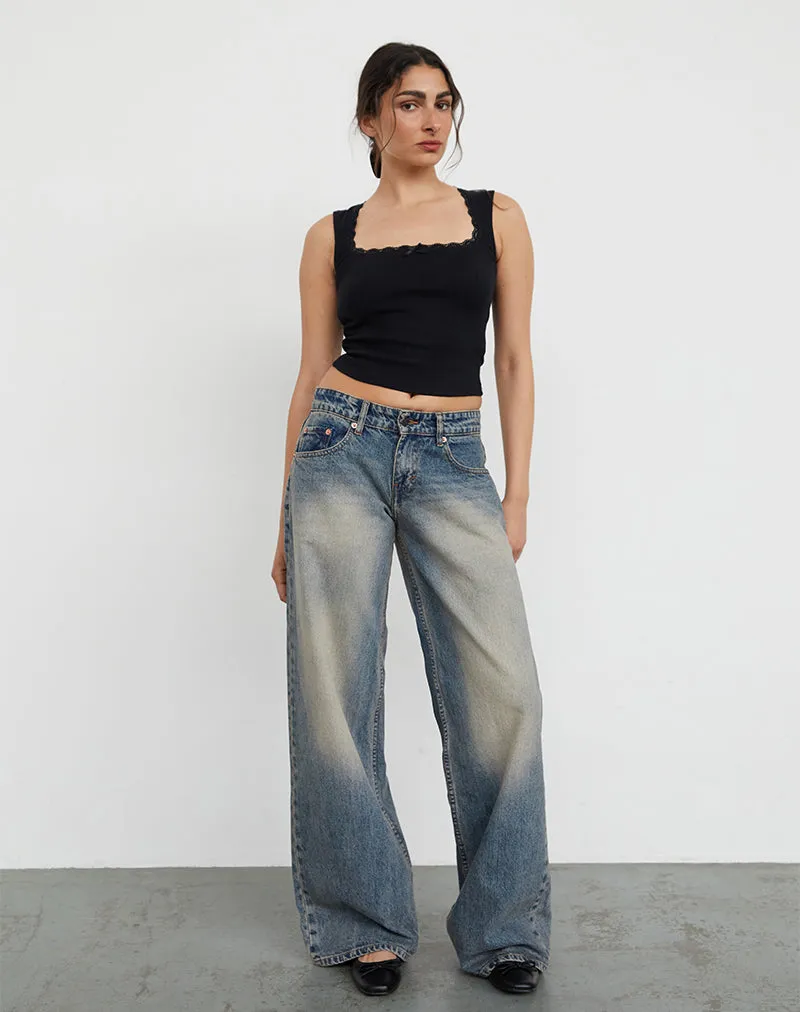 Roomy Extra Wide Low Rise Jeans in Dirty Blue sold by Motel Rocks