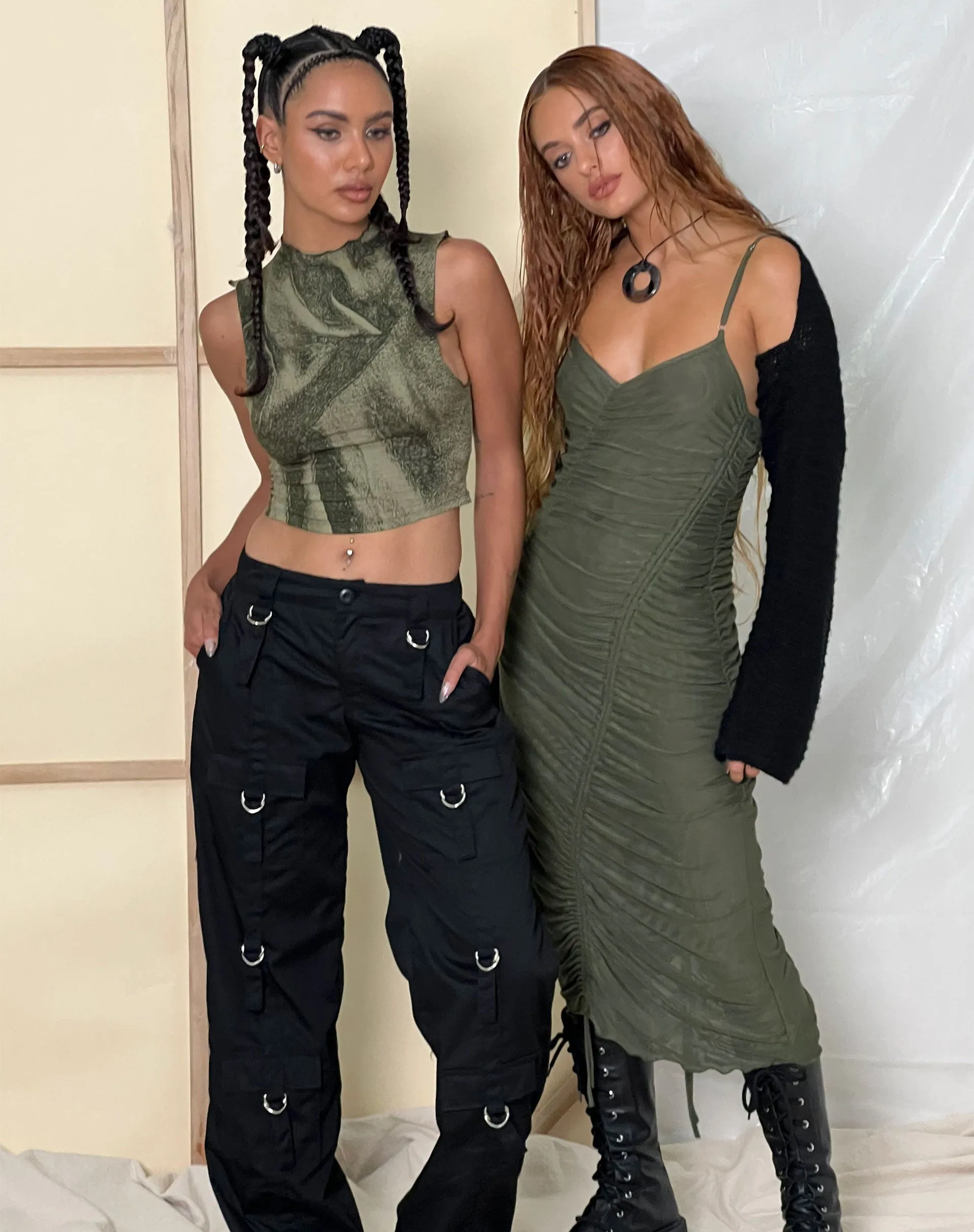 Dulcia Ruched Mesh Midi Dress in Green Leaf sold by Motel Rocks product image thumbnail 2