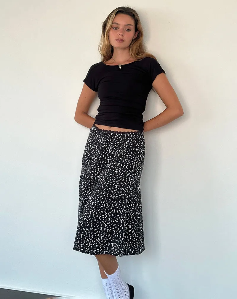 Rahyu Midi Skirt in Black Ditsy Romance sold by Motel Rocks product image thumbnail 3