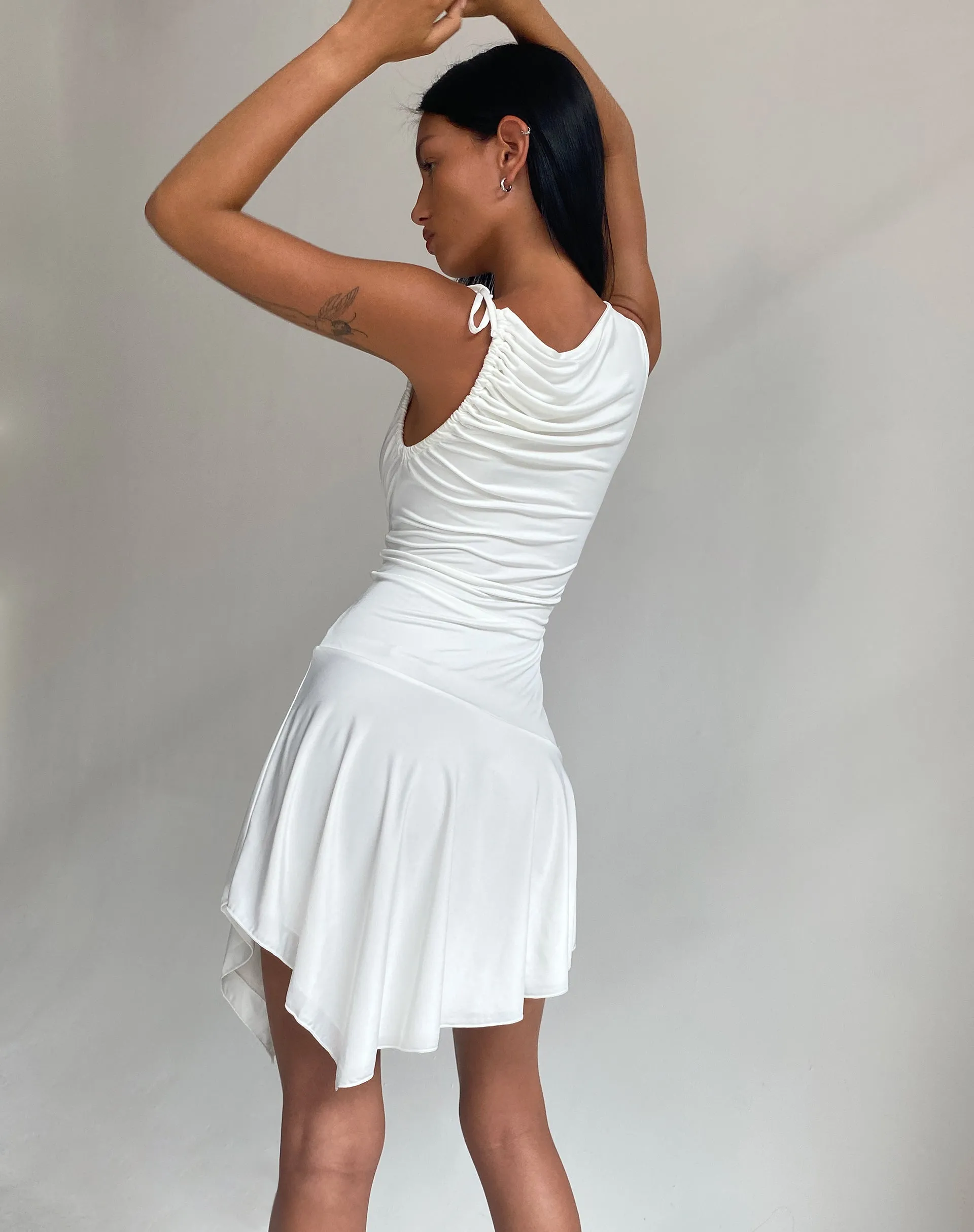 Chaya Waterfall Hem Mini Dress in Slinky Ivory sold by Motel Rocks product image thumbnail 5