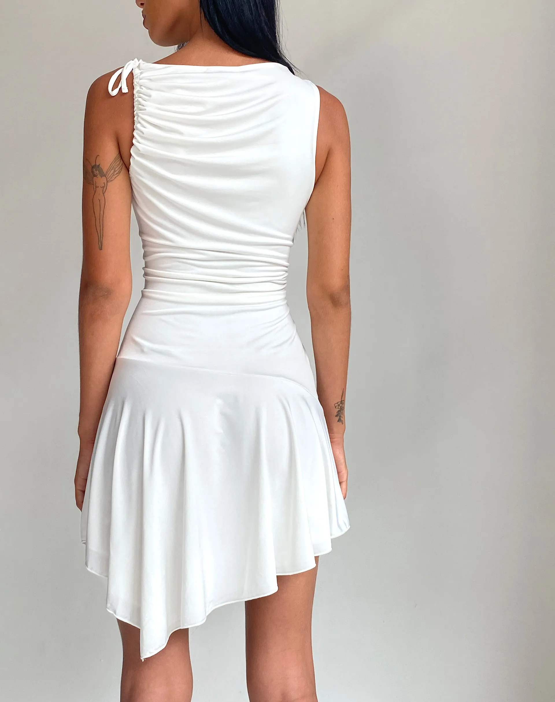 Chaya Waterfall Hem Mini Dress in Slinky Ivory sold by Motel Rocks product image thumbnail 2