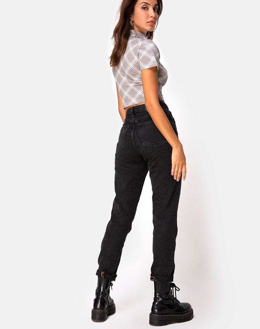 Dhen Crop Top in Grunge Check Taupe sold by Motel Rocks product image thumbnail 4