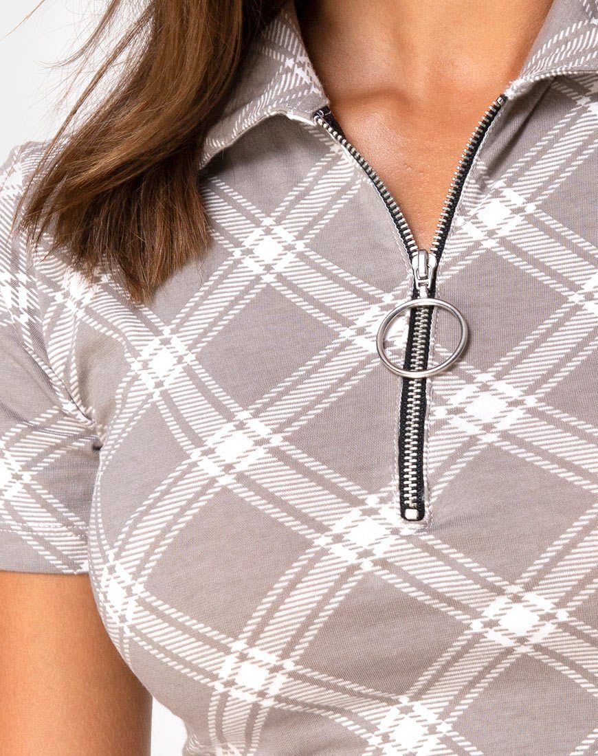 Dhen Crop Top in Grunge Check Taupe sold by Motel Rocks product image thumbnail 5