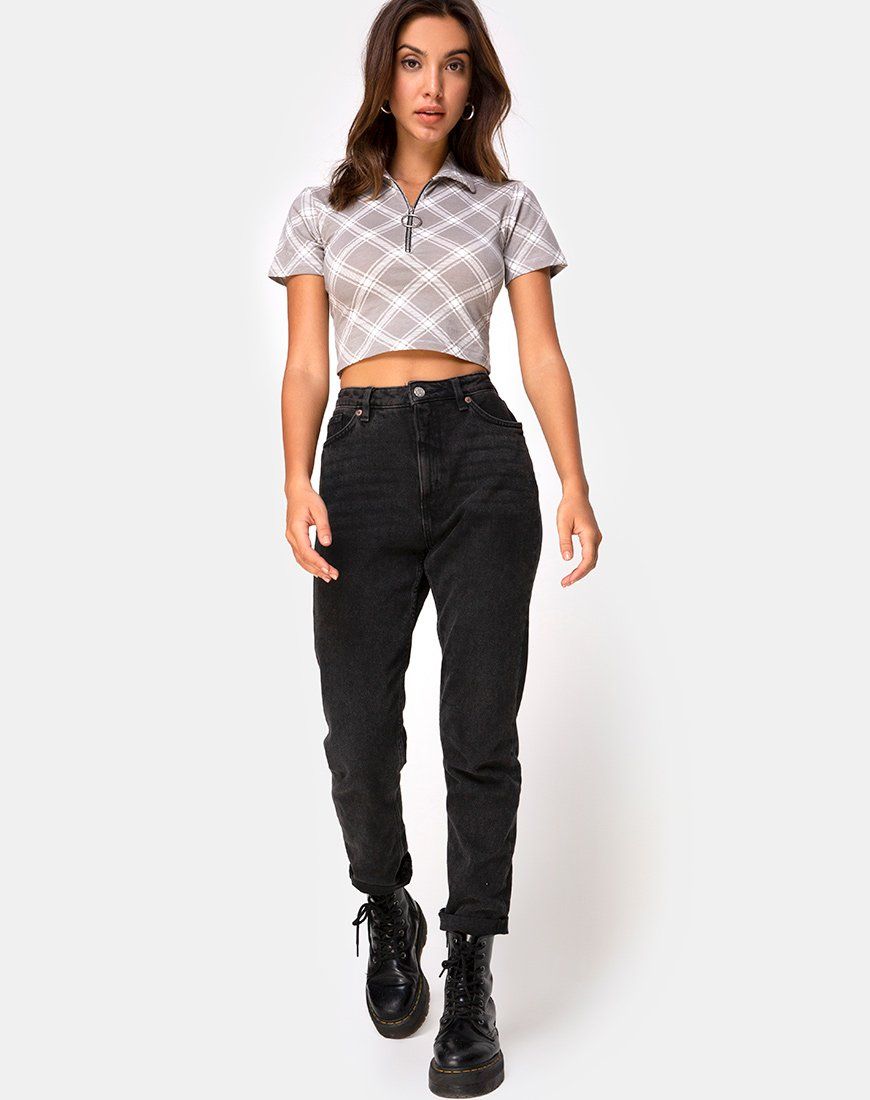 Dhen Crop Top in Grunge Check Taupe sold by Motel Rocks product image thumbnail 3