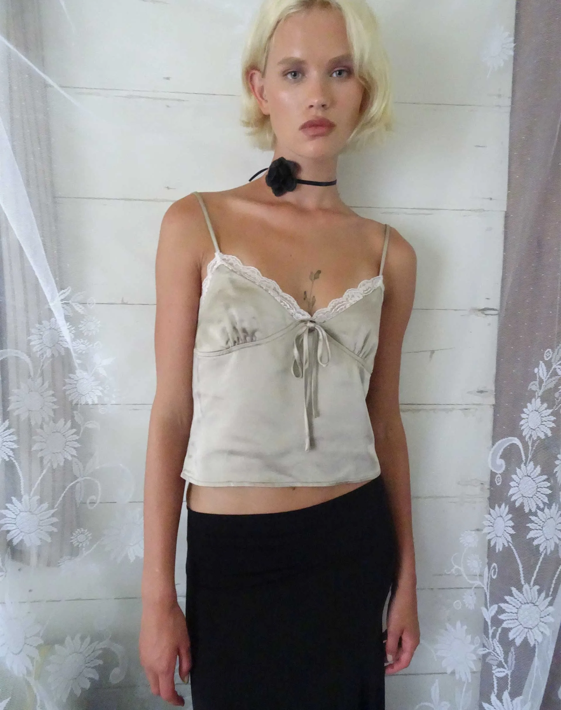 Adalia Cami Top in Satin Champagne sold by Motel Rocks
