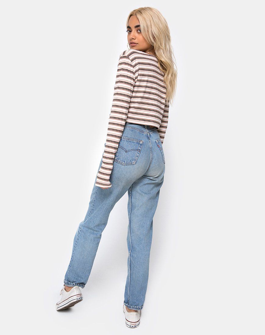 Lesea Crop Top in Rib Stripe Cream Black and Tan sold by Motel Rocks product image thumbnail 4