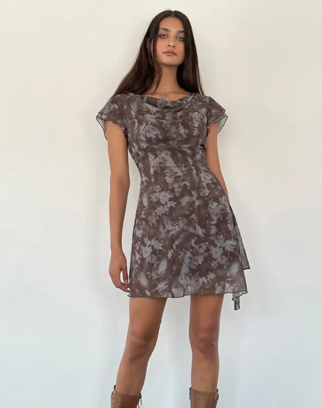 Valencia Mini Dress in Botanical Shadow Brown sold by Motel Rocks