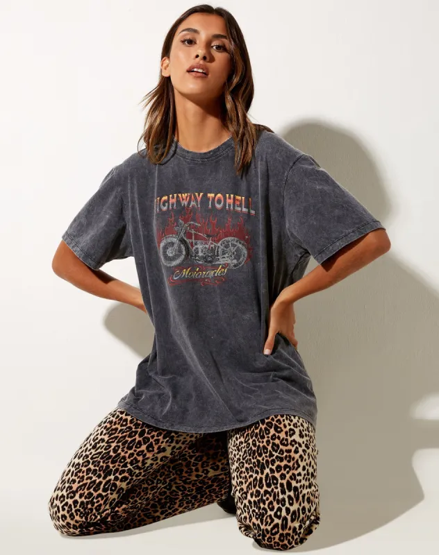Oversize Basic Tee in Black Wash Motorcycles sold by Motel Rocks