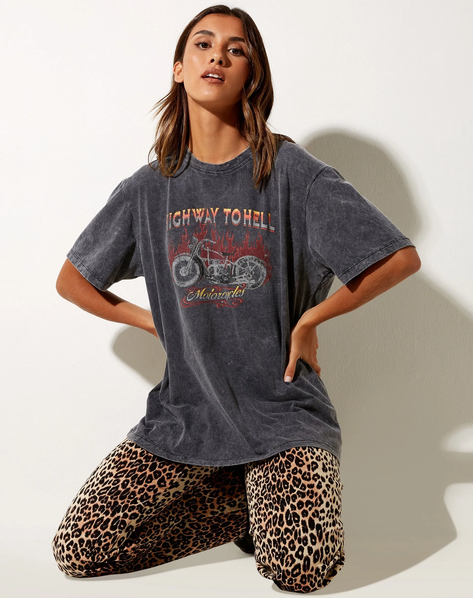 Oversize Basic Tee in Black Wash Motorcycles sold by Motel Rocks