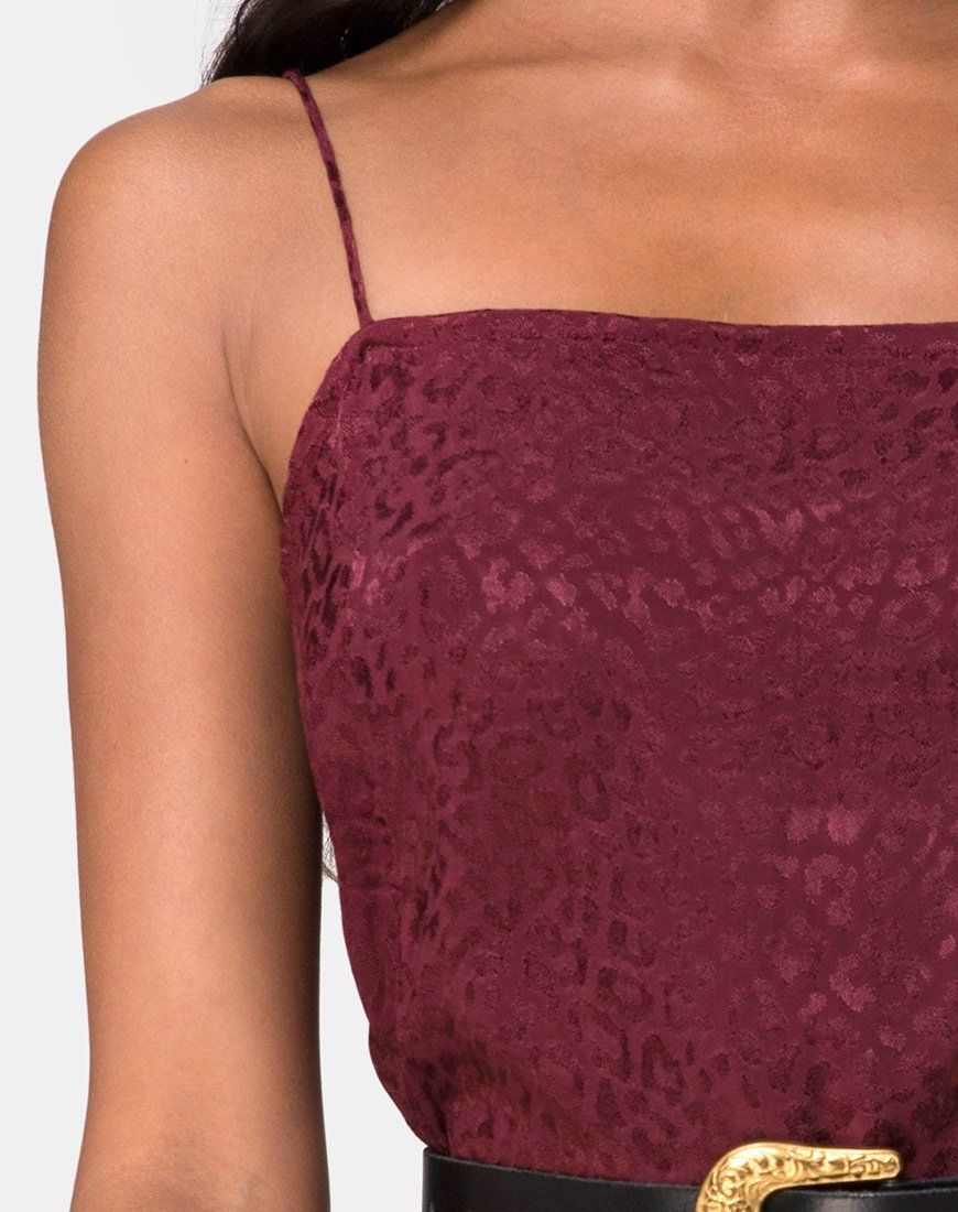 Datista Slip Dress in Satin Cheetah Burgundy sold by Motel Rocks product image thumbnail 5
