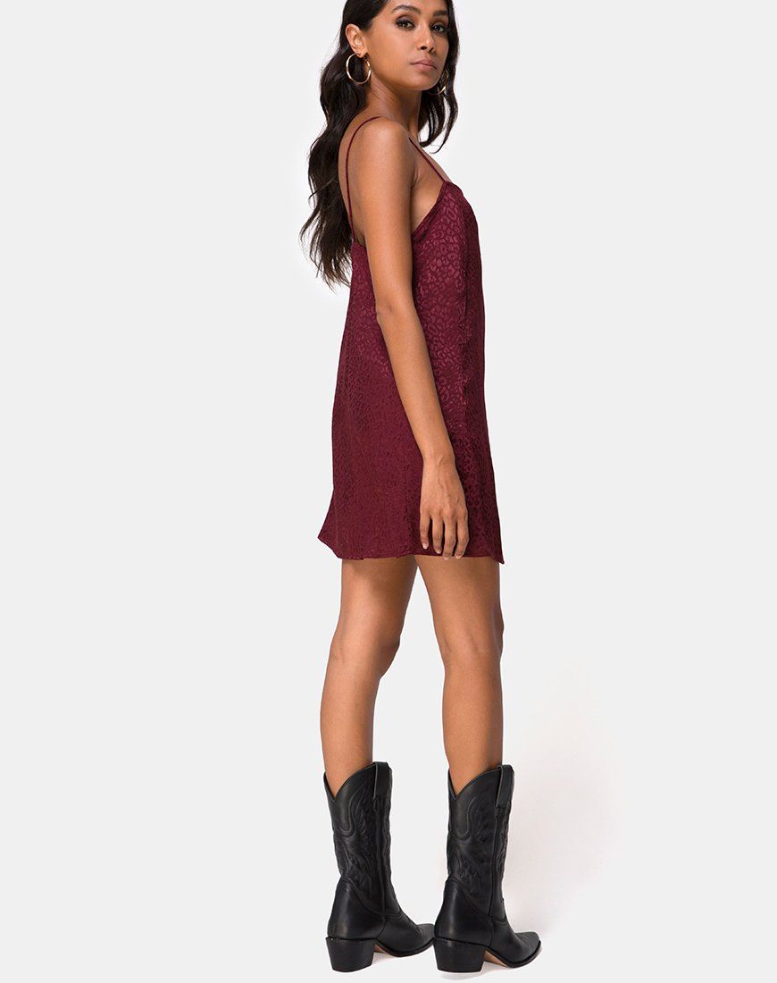 Datista Slip Dress in Satin Cheetah Burgundy sold by Motel Rocks product image thumbnail 4