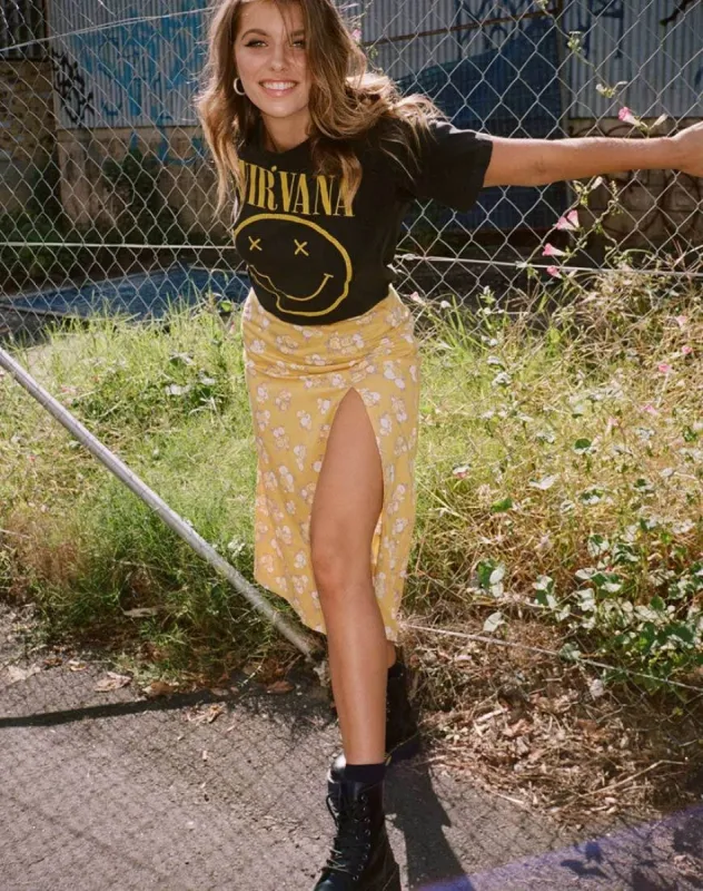 Saika Midi Skirt in Rose Bunch Yellow sold by Motel Rocks