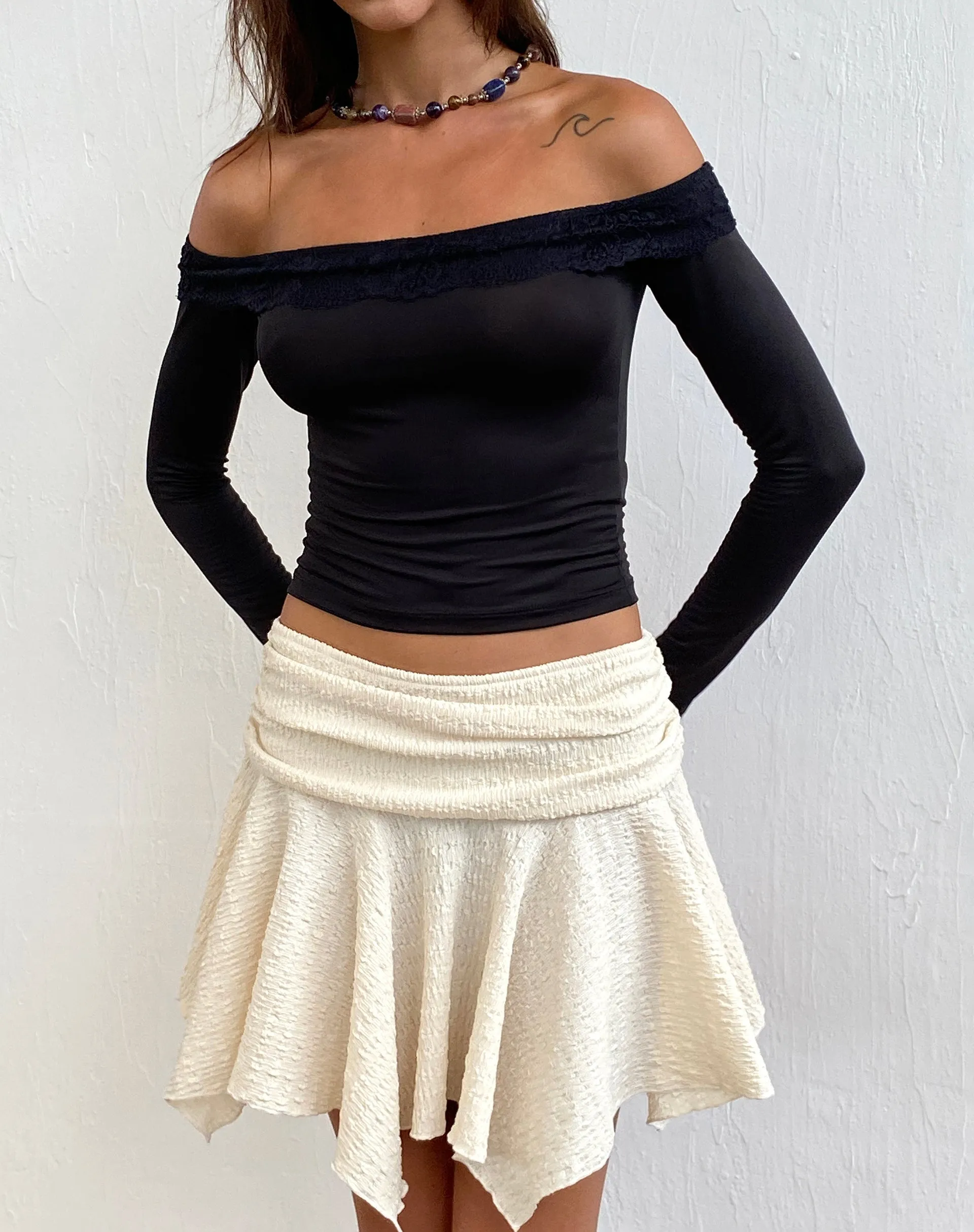 Nagita Slinky Long Sleeve Bardot Top in Black sold by Motel Rocks product image thumbnail 4