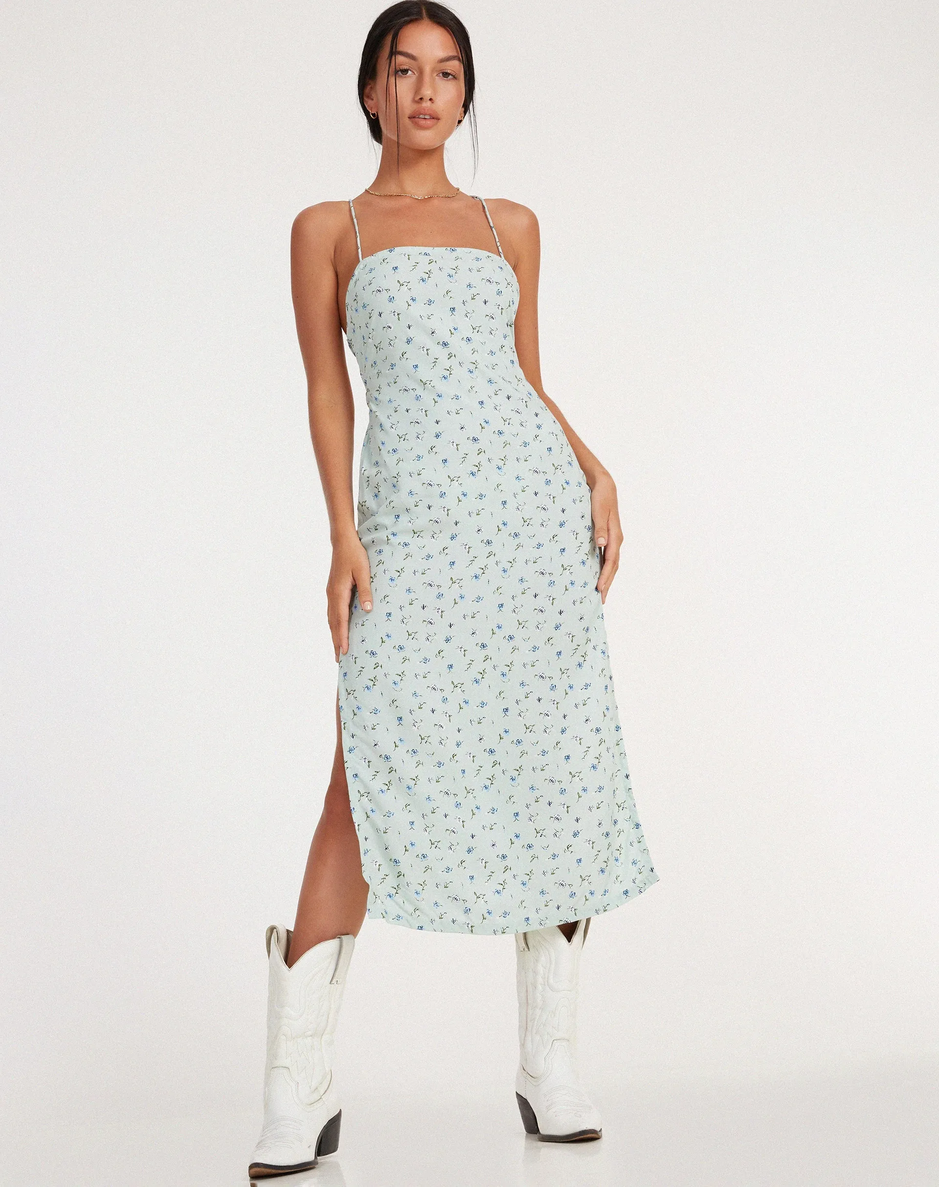 Nosita Midi Dress in Pretty Petal Green sold by Motel Rocks product image thumbnail 4