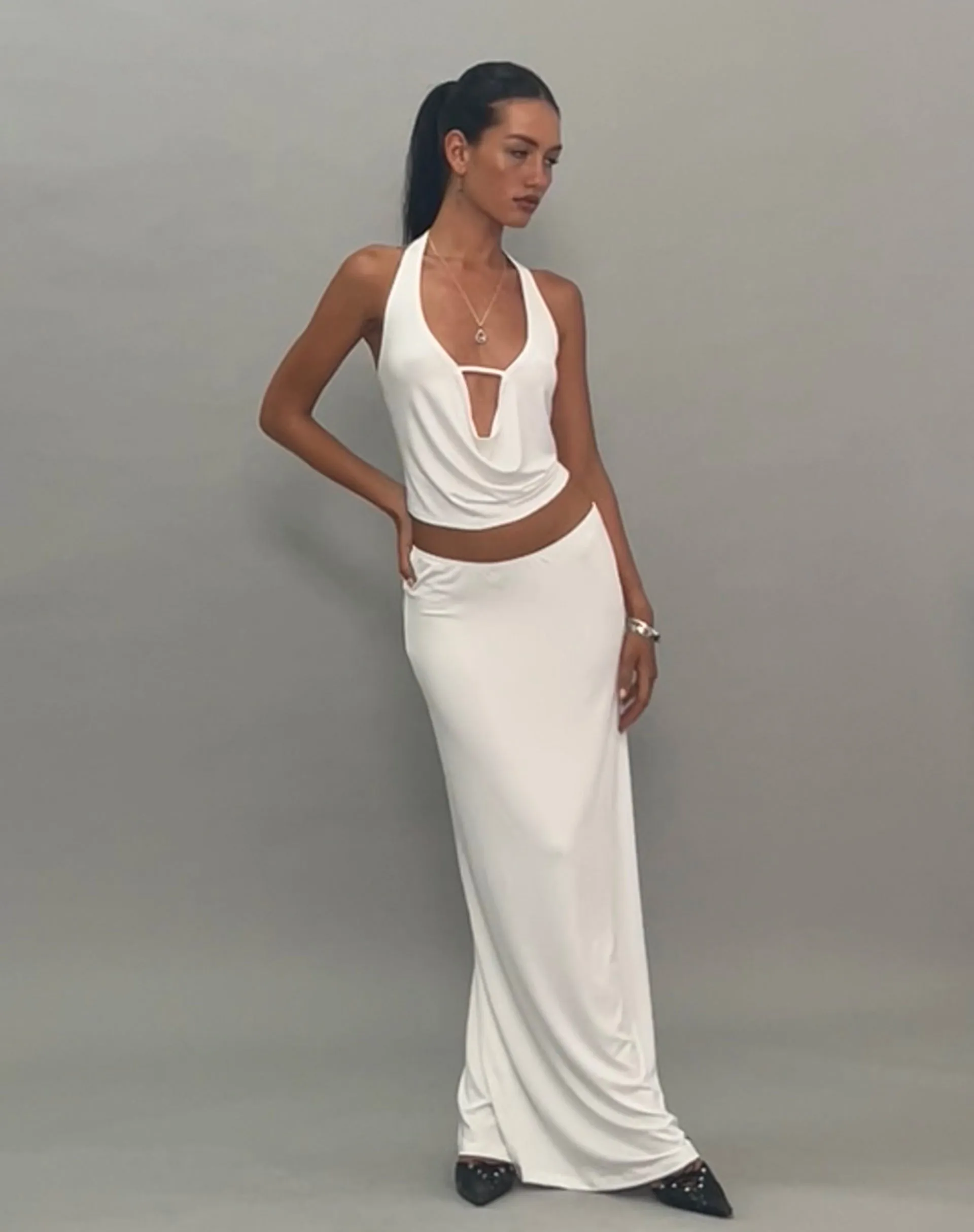 Rim Jersey Maxi Skirt in Ivory sold by Motel Rocks product image thumbnail 4