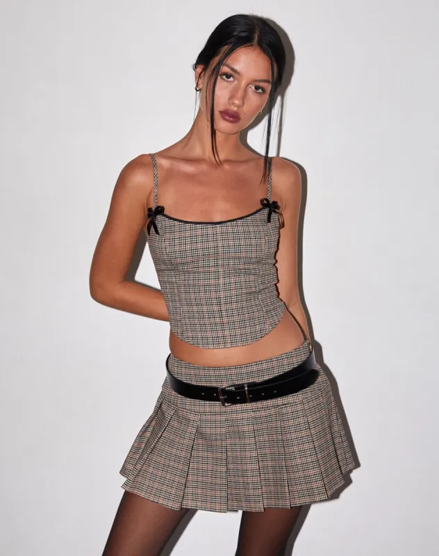 Casini Pleated Micro Skirt in Micro Check Brown made by Motel Rocks