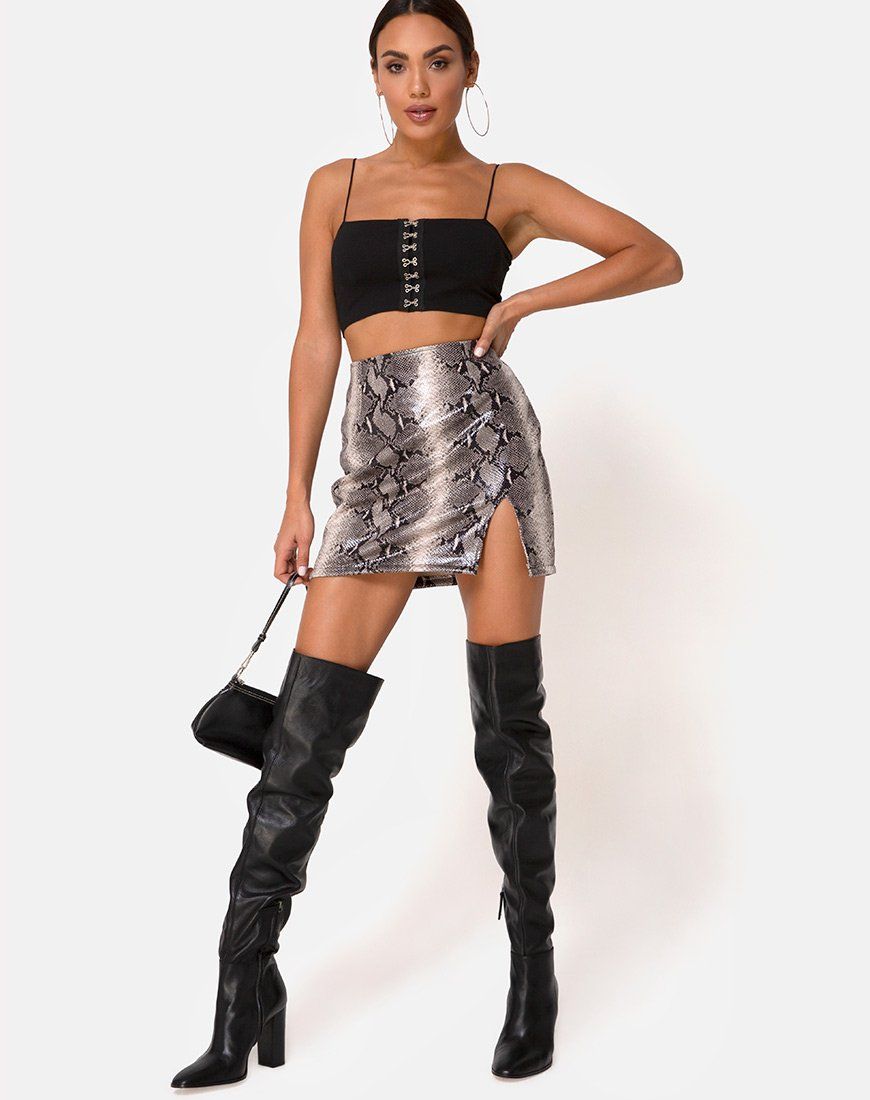 Wren Mini Skirt in PU Beige Snake sold by Motel Rocks product image thumbnail 4