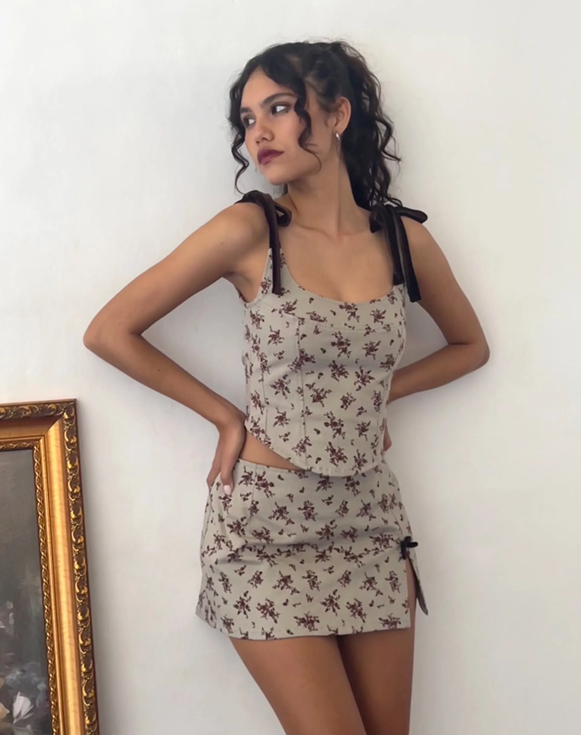 Yatri Mini Skirt in Rose Garden Grey sold by Motel Rocks product image thumbnail 4