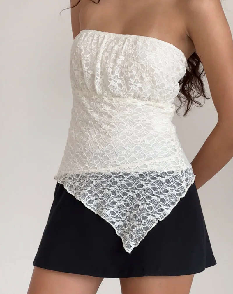 Wuni Longline Bandeau Top in Lace Ivory sold by Motel Rocks
