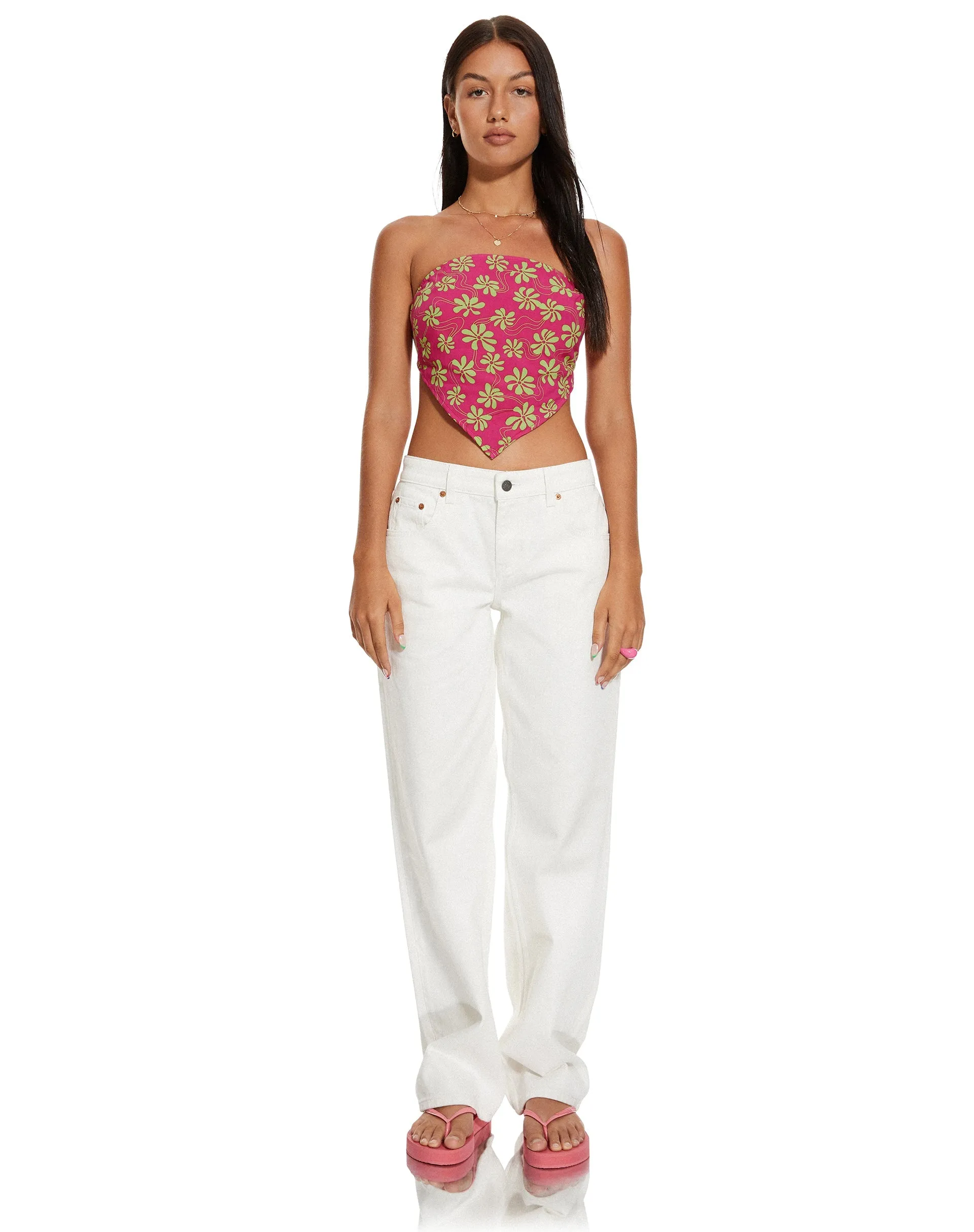 MOTEL X BARBARA Iryas Crop Top in 90s Beachy Floral Hot Pink sold by Motel Rocks product image thumbnail 4