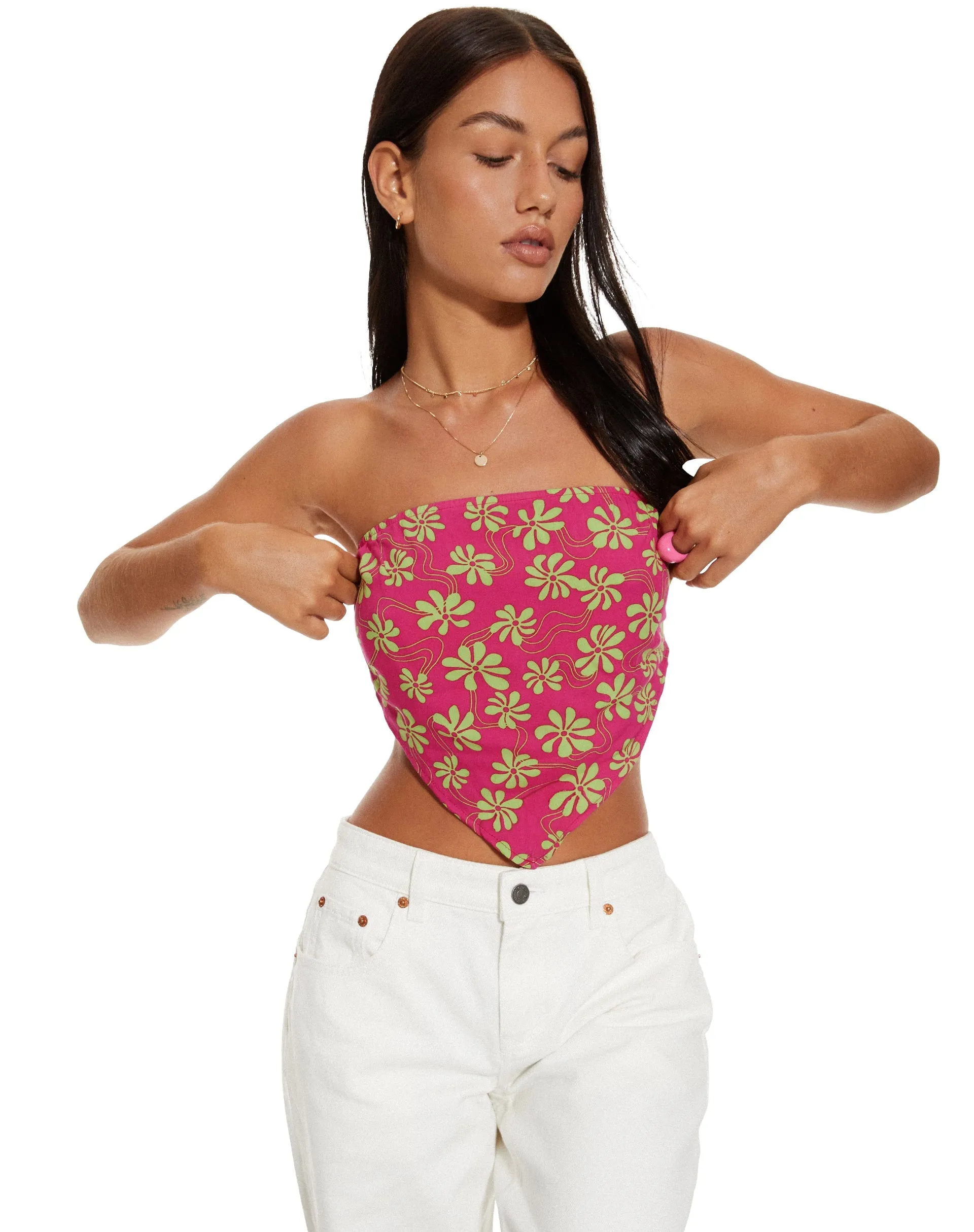 MOTEL X BARBARA Iryas Crop Top in 90s Beachy Floral Hot Pink sold by Motel Rocks product image thumbnail 5