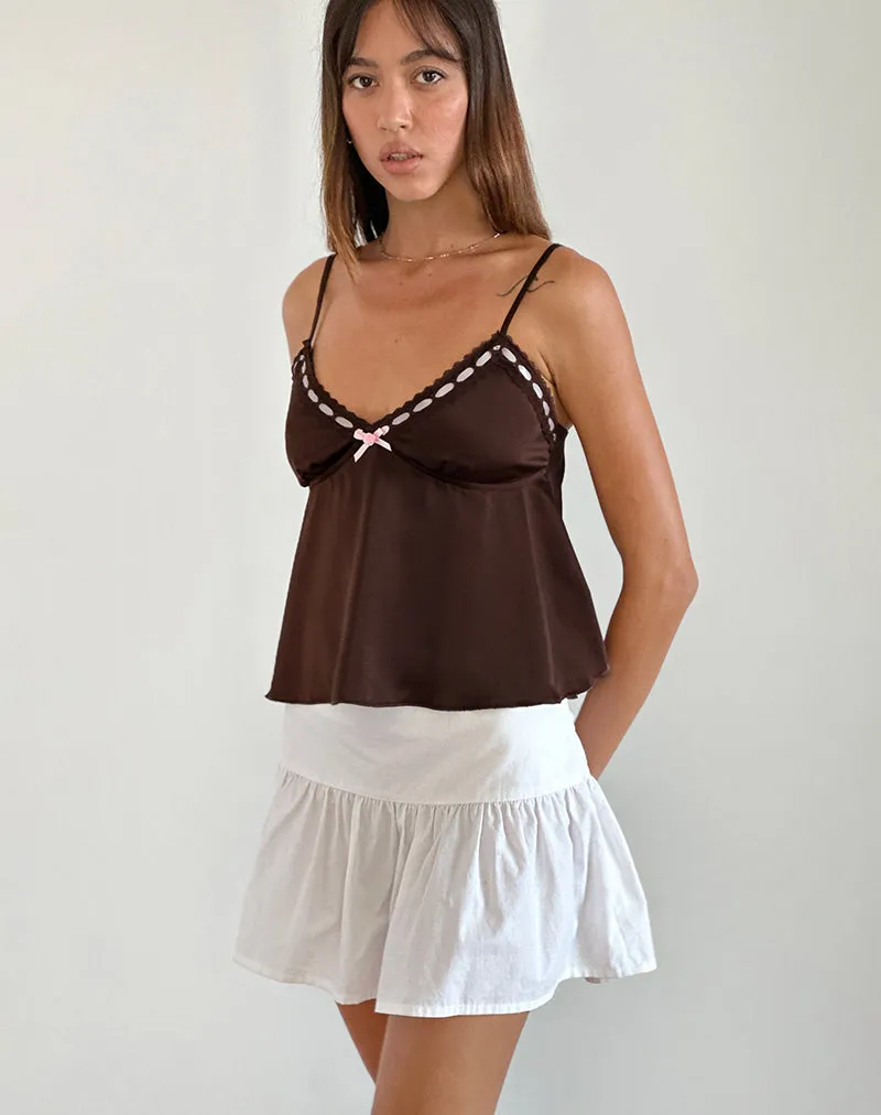 Dalinda Cami Top in Brown with Pink Rosette sold by Motel Rocks